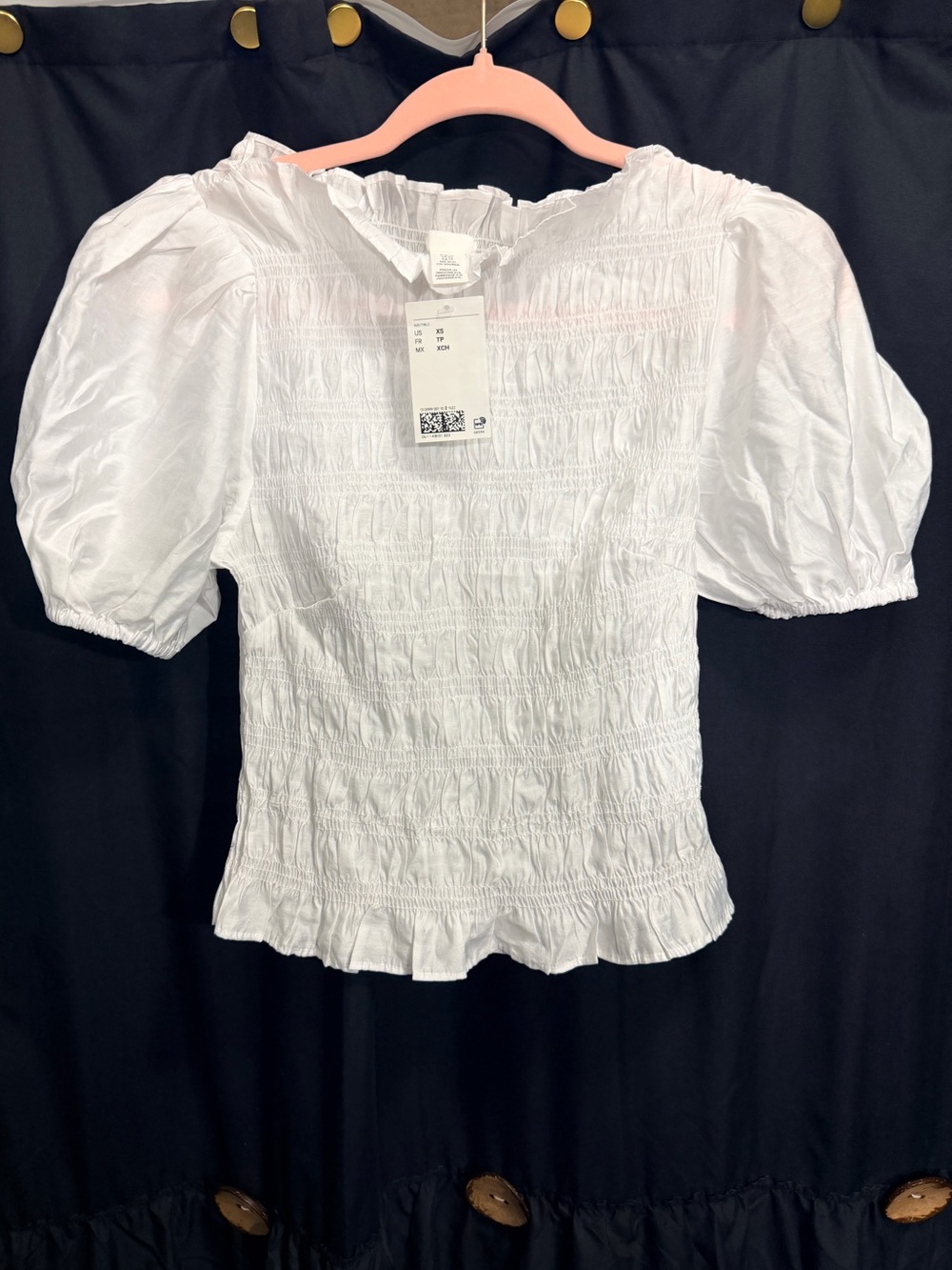 H&M White Smocked Puff-Sleeve Blouse brand new with tags